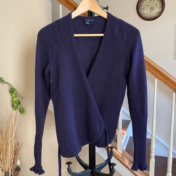 Magaschoni Open Cashmere Cardigan with Removable Belt Purple Navy Size M - Picture 1 of 13